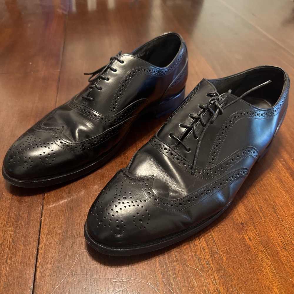 Vintage Stafford Comfort Plus Black Wingtip Oxford Shoes 12D USA Neolite